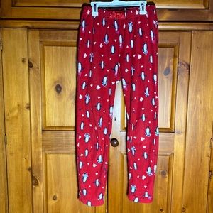 Lands’ End Red Kid Penguin Christmas Holiday Pajama Bottoms